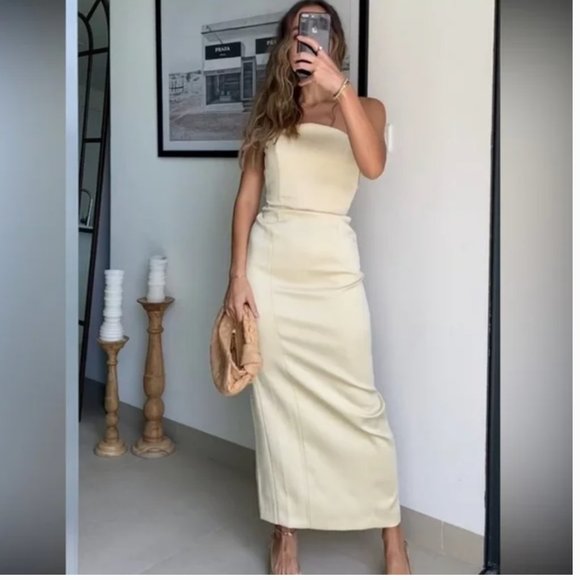 ZARA CHAMPAGNE SATIN EFFECT STRAPLESS TIE UP STRAPPY BACK MIDI MAXI DRESS $129.9 - Picture 15 of 17